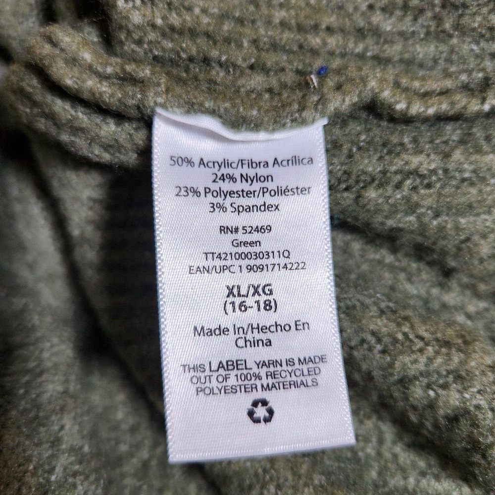 Time And Tru XL Army Green Drawstring Textured Hoodie Knit Pullover Sweater - Picture 7 of 10